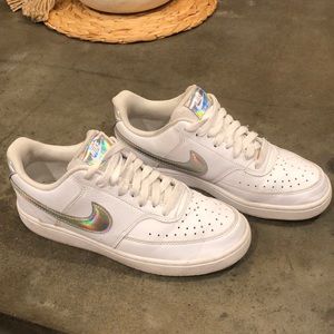 Women’s Nike court vision white sneakers with iridescent accents
